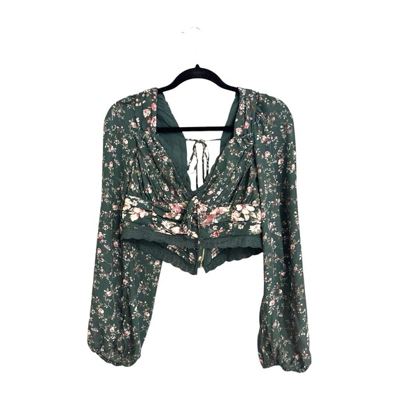 Altar’d State Forest Fairy Floral Puff Sleeve Crop Babydoll Blouse XS Coquette - Picture 7 of 11